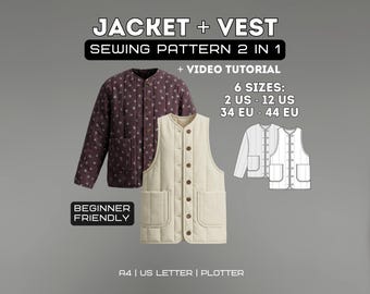 2-in-1 Jacket + Vest | PDF Sewing Pattern | ALL Sizes: XS-2XL (2US/34EU - 12US/44EU)