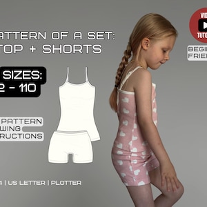 Toddler Pajama Set Sewing Pattern | Tank Top + Shorts | Sizes: 72–110