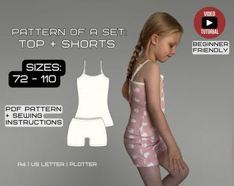 Toddler Pajama Set Sewing Pattern | Tank Top + Shorts | Sizes: 72–110