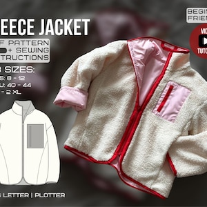 Oversized Fleece Jacket PDF Pattern | Relaxed Fit | Sizes: L–2XL (8US–12US / 40EU–44EU) | Easy to Sew