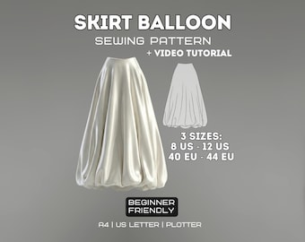 Falda globo elegante y cómoda / Patrón de costura en PDF / Tallas: L-2XL (8 EE. UU./40 UE - 12 EE. UU./44 UE)