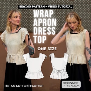 2-in-1 Japanese Apron Dress and Wrap Top PDF Sewing Pattern, One Size