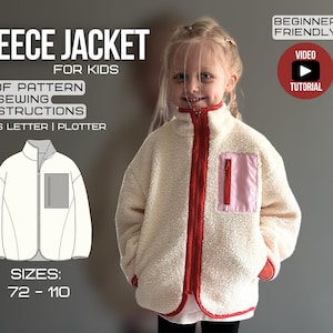 Kids Fleece Jacket Sewing Pattern | PDF Download | Fully Lined | Sizes 72–110 cm (Toddlers & Small Kids)