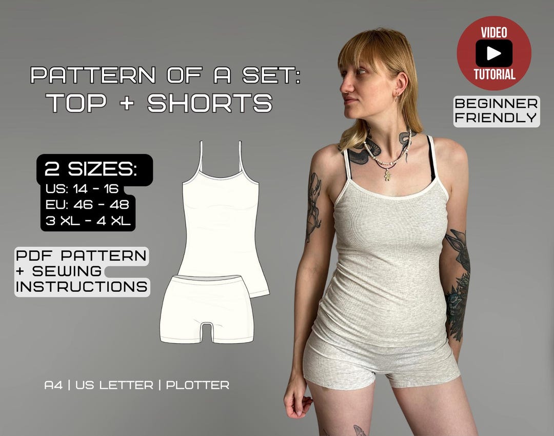 Jersey Cami & Shorts Set | Sewing Pattern PDF | Sizes: 3XL–4XL (14US ...