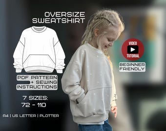 Kids Oversized Sweatshirt Sewing Pattern | PDF Download | Sizes 72–110 cm | Beginner Friendly