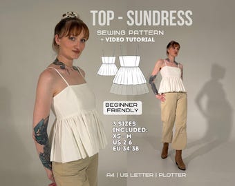 Elegant Ruffle Top Pattern | Fitted Women's Blouse PDF | DIY Sewing Project XS-M