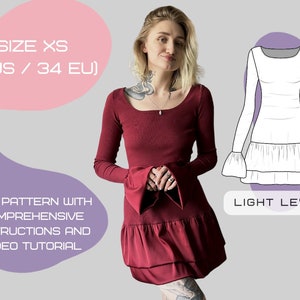 Fitted Mini Dress Sewing Pattern with Ruffle Detailing | PDF Pattern with Comprehensive Instructions and Video Tutorial | Size: XS(2US/34EU)