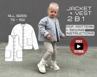 Oversized Kids’ Quilted Jacket & Vest PDF Sewing Pattern | 2-in-1 Design | Sizes: 72-152 cm