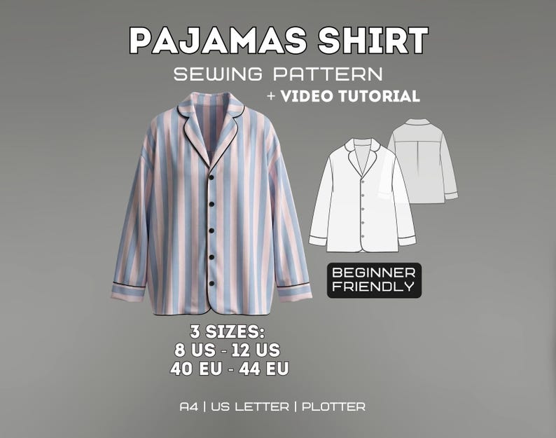Pajama Shirt Sewing Pattern | Relaxed Fit DIY Nightwear (PDF Pattern ...