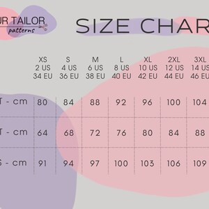 Op de afbeelding: Maattabel voor kleding met maten in US en EU maten, borst, taille en heupen in centimeters. XS: 2 US, 34 EU, 80 cm borst, 64 cm taille, 91 cm heupen. S: 4 US, 36 EU, 84 cm borst, 68 cm taille, 94 cm heupen. M: 6 US, 38 EU, 88 cm borst, 72 cm taille, 97 cm heupen. L: 8 US, 40 EU, 92 cm borst, 76 cm taille, 100 cm heupen. XL: 10 US, 42 EU, 96 cm borst, 80 cm taille, 103 cm heupen. 2XL: 12 US, 44 EU, 100 cm borst, 84 cm taille, 106 cm heupen. 3XL: 14 US, 46 EU, 104 cm borst, 88 cm taille, 109 cm heupen. 4XL: 16 US, 48 EU, 108 cm borst, 92 cm taille, 112 cm heupen.