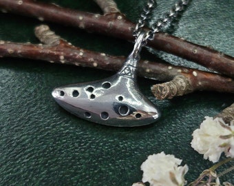 Handmade Legend of Zelda Ocarina of Time Pendant, Miniature Sterling Silver Ocarina, Hyrule Champion Necklace