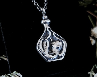 Handmade Sterling Silver Octopus Pendant: Cthulhu Bottle Necklace