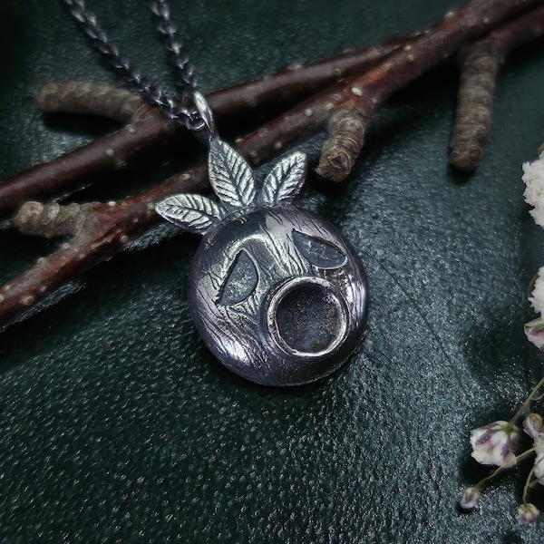 Hand Sculpted Legend of Zelda Necklace: Sterling Silver Majora's Mask Deku Pendant