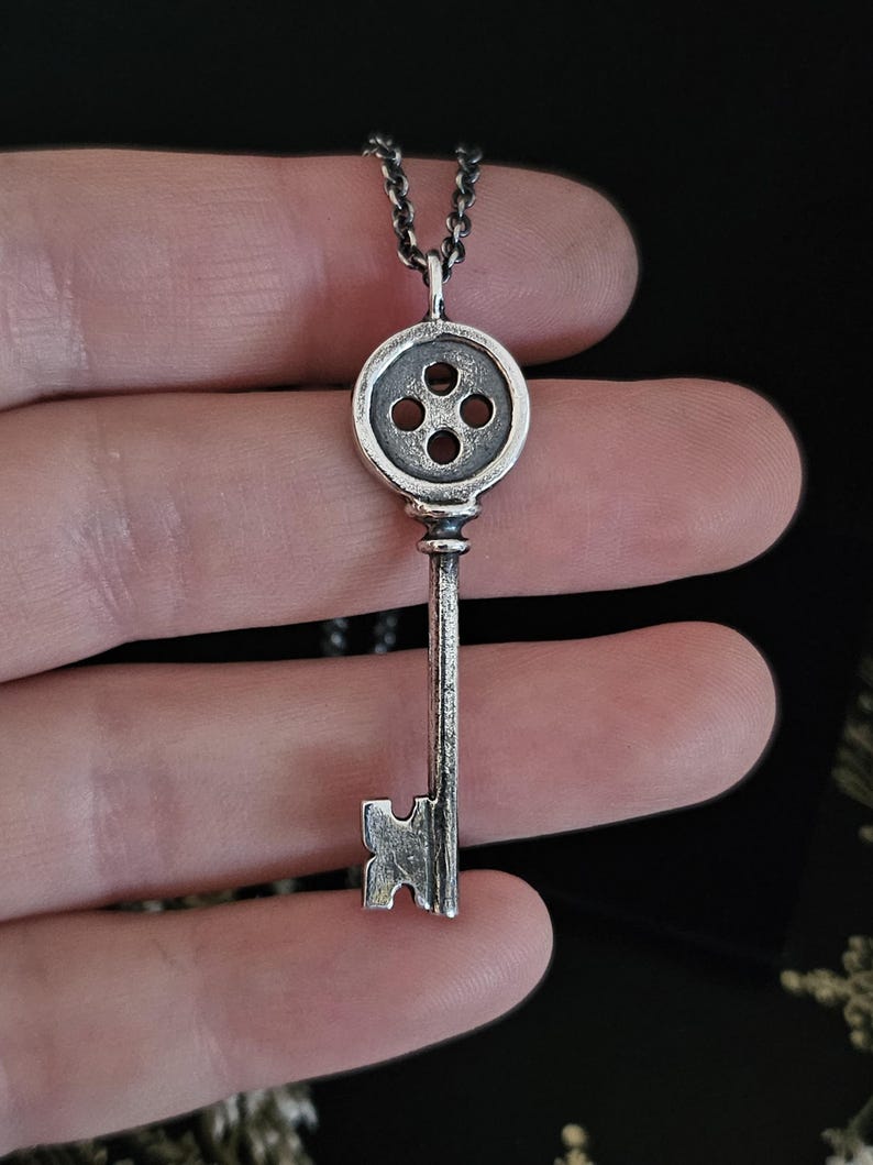 Coraline Key Pendant: Hand-Sculpted Sterling Silver Necklace image 5