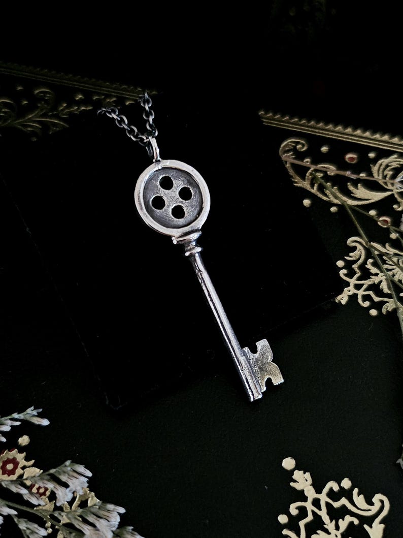 Coraline Key Pendant: Hand-Sculpted Sterling Silver Necklace image 1