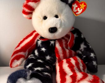 Ty Beanie Buddy Spangle Patriotic Bear 14 inches White Face "Spangle"