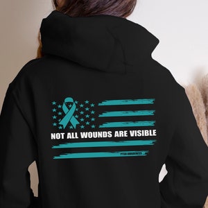 PTSD Awareness Hoodie PTSD Awareness Month June Front and Back Hoodie Patriotic Sweatshirt Military Veteran Hooded Sweatshirt