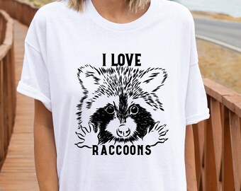 I Love Raccoons T-Shirt, Cute Animal Tee, Unisex Cotton Shirt, Gift for Nature Lovers, Wildlife Fan Apparel, Casual Wear
