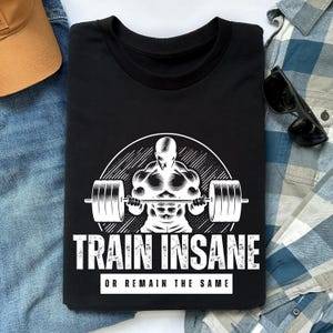 Workout Motivational Tee, Train Insane or Remain the Same Gym Shirt, Fitness Apparel, Unisex Cotton T-Shirt, Exercise Gift, Workout Clothing