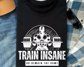 Workout Motivational Tee, Train Insane or Remain the Same Gym Shirt, Fitness Apparel, Unisex Cotton T-Shirt, Exercise Gift, Workout Clothing