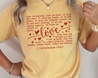 1 Corinthians 13 The Love Chapter Scripture Hearts 1 Corinthians T-Shirt Faith Typography Tee Christian Tee Comfort Colors Wedding Shirt