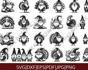 Thanksgiving Gnome SVG Bundle Turkey Gnomes DXF Fall Turkey Images Thanksgiving Cut Files for Cricut Engraving Turkey Designs Gnome PNG File