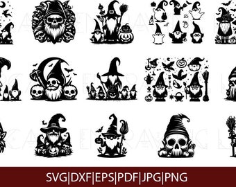 Halloween gnome svg, spooky gnomes bundle, scary bats png, halloween laser cut pack, skull jpg, pumpkin digital clipart, ghost pdf