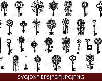 Steampunk SVG Bundle, key designs, Victorian Cricut, fantasy symbols, magic diagrams, mystical glyphs, wizard spells, ritual dxf