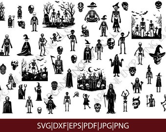 Halloween Skeletons SVG Bundle, scary bones clipart, creepy skeleton like png, creepy skull dxf, fall spooky digital download, cut files