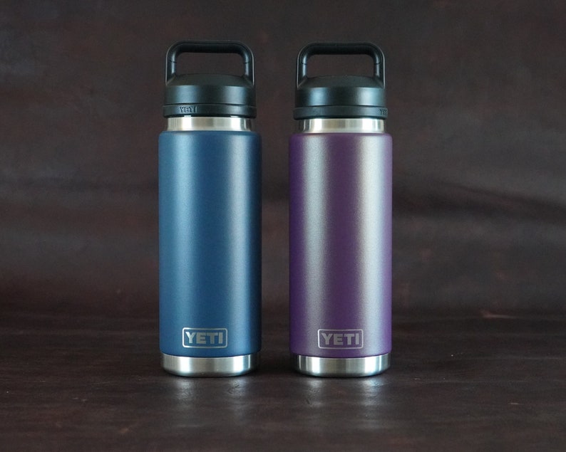 Navy and Nordic Purple Custom Engraved Yeti Rambler 26oz Water Bottle for Wedding Parties, Gifts or Special Occasions.