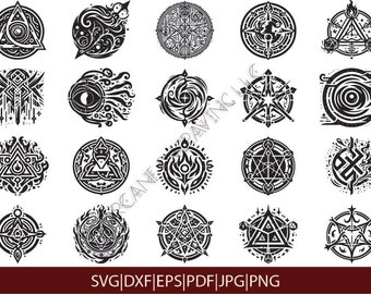 Arcane and Spell Sigil SVG Bundle, runes clipart, dnd designs, fantasy symbols, magic diagrams, mystical glyphs, wizard spells, ritual dxf