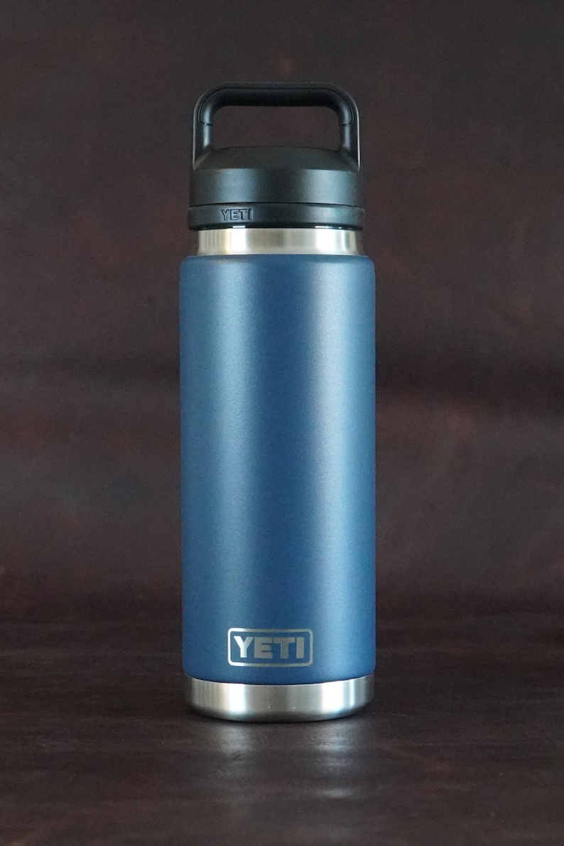 Navy Custom Engraved Yeti Rambler 26oz Water Bottle for Wedding Parties, Gifts or Special Occasions.