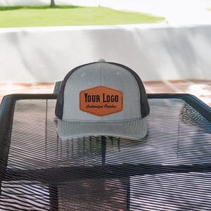 Personalized Hat with Leather Patch, Custom Trucker Hat, Richardson 112, Laser Engraved Patch, Personalize Cap, Logo Hat, Wedding Party Gift