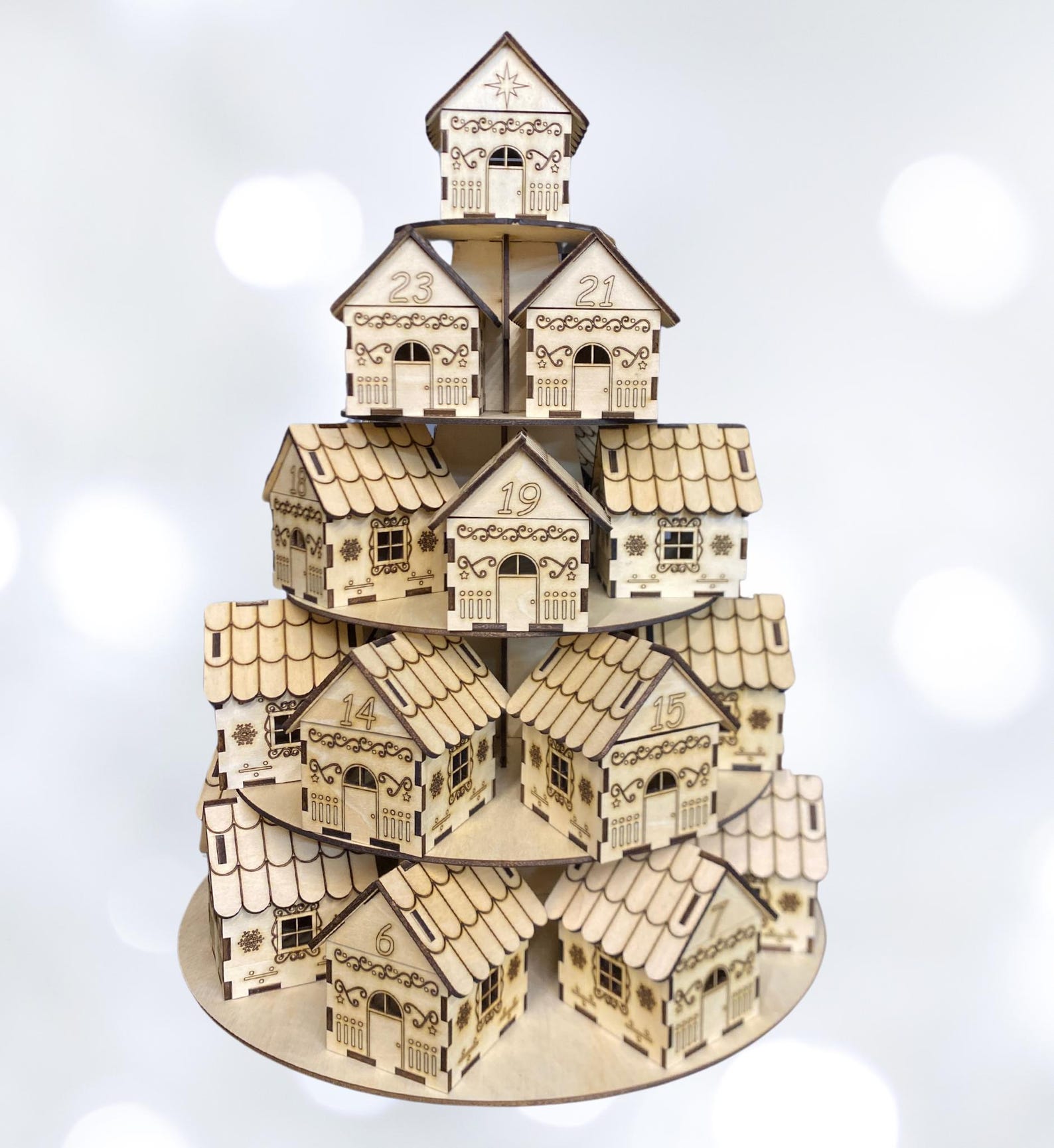 Handmade 3D Wooden Advent Calendar: Laser Engraved Holiday House DIY Kit