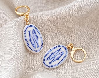 Cold porcelain sardine earrings - 18k real gold plated