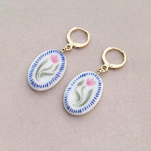 Cold Porcelain tulip earrings - 18k real gold plated