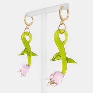 Lampwork Glass Rose Earrings: 18k Gold Plated
