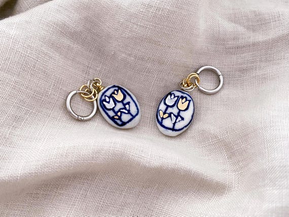 Two-tone porcelain tulip Earrings - 18k real gold plated