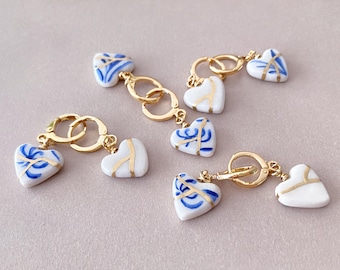 Cold porcelain Kintsugi heart earrings -18k gold-plated