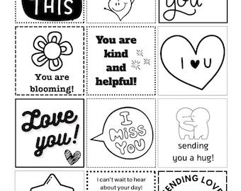 Lunch Box Notes Set: Black and White Printable Notes for Kids (Digital Download)