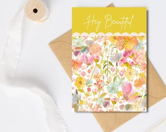 Hé, ma belle ! de voeux | Note imprimable | Carte de téléchargement numérique | Carte florale aquarelle peinte à la main | Enveloppe incluse