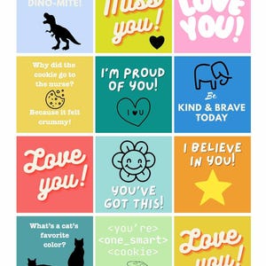 Lunch Box Notes for Kids: Set of 48 Printable School Notes (Digital Download)