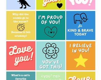 Lunch Box Notes for Kids: Set of 48 Printable School Notes (Digital Download)