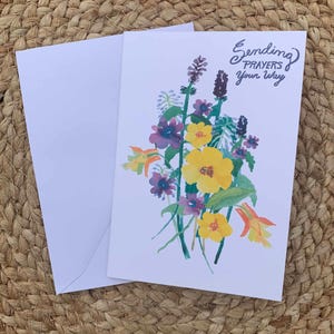 Grußkarte Original Aquarell Blumen „Gebete sendend“ Hausgemachte 4 x 5,5 Zoll Umschlag