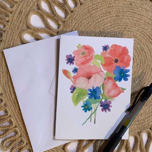 Grußkarte Original Aquarell Blumenkunst Blankokarte Selbstgemacht 4 x 5,5 Zoll Umschlag