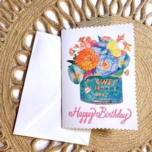 Grußkarte Original Aquarell Blumenkunst “Happy Birthday” Karte Selbstgemacht 10 x 14 cm Umschlag