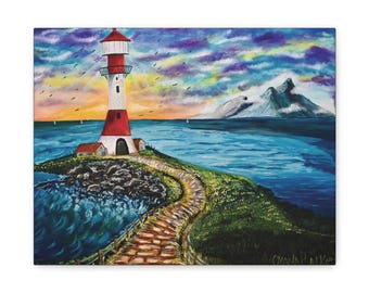 Leuchtturm Seascape Leinwanddruck, Küstenwandkunst