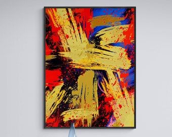 Modern Yellow Wall Art, Red and Yellow Paintings, Red Wall Art for Living Room, Yellow Abstract Art Prints, Yellow Wall Art for Bedroom