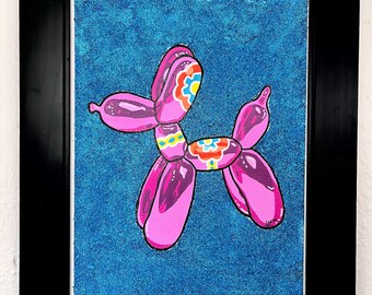 Dala Balloon Dog Framed Acrylic & Glitter Painting