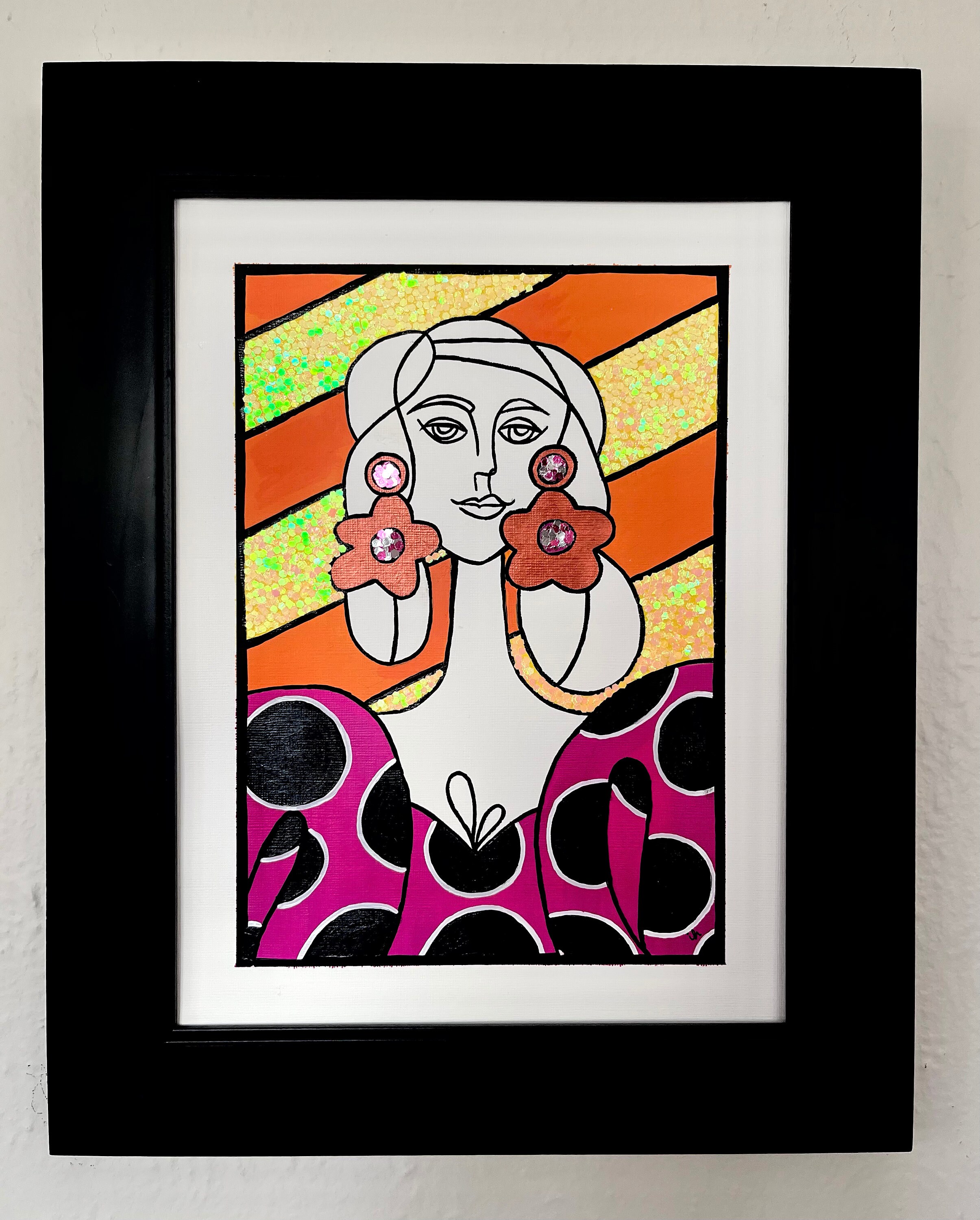 Pink & Orange Picasso Girl Painting